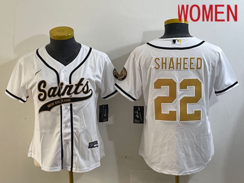 Women New Orleans Saints 22 Shaheed White Joint Name 2024 Nike Limited NFL Jersey style 1